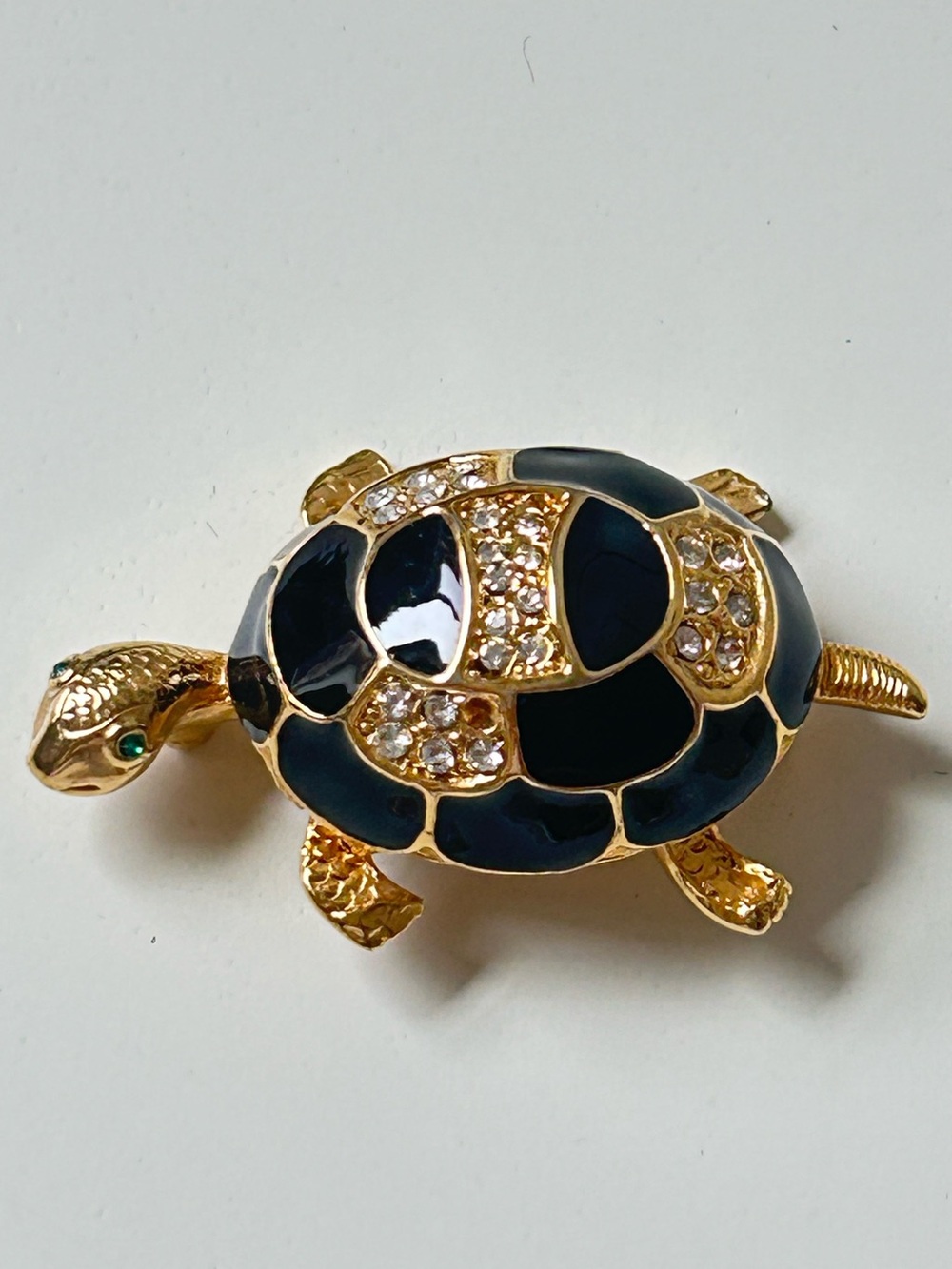 Vintage Turtle Brooch with Rhinestone